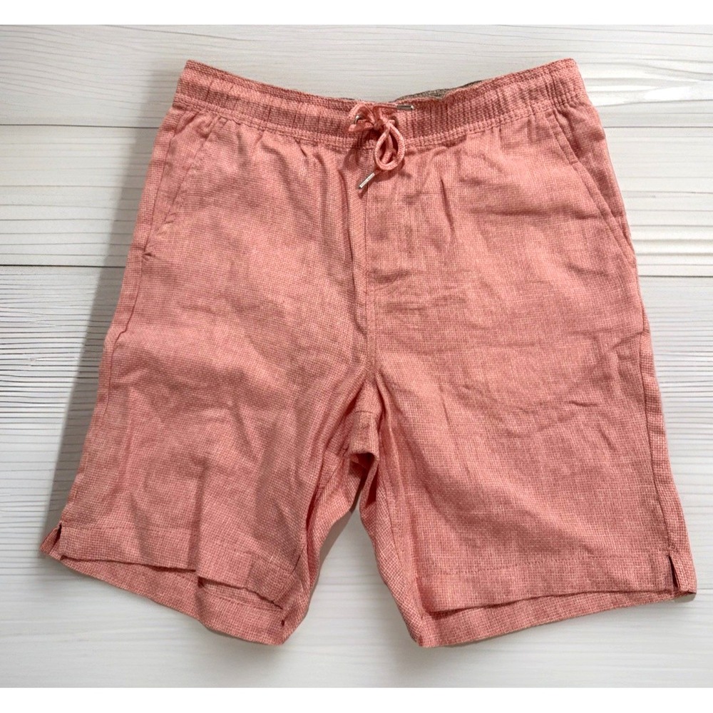 Montauk Linen Essex Crossing Shorts Mens S Texture Drawstring Peach Linen Cotton